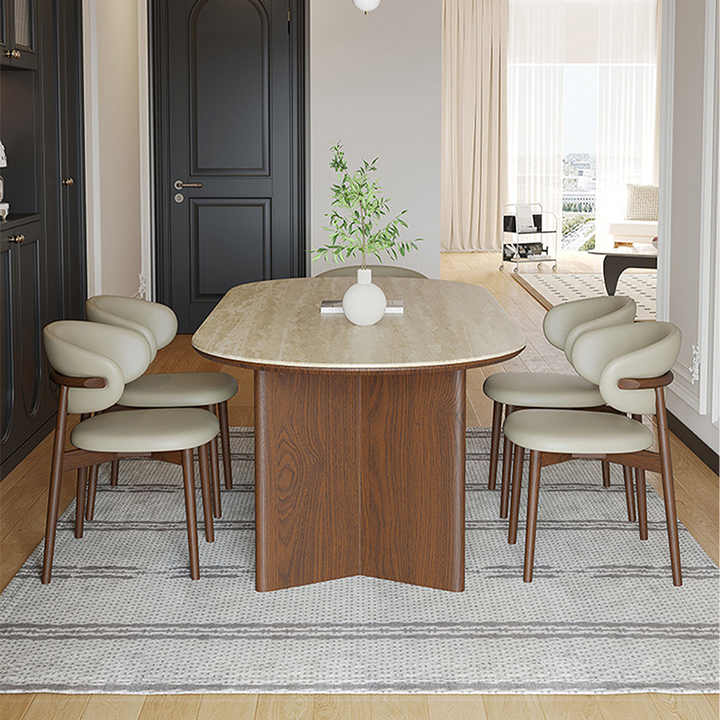 Modern 2.4M Long Oval Dining Table and Chair Set with Wood Frame and Slate Top for Home Dining Room Furniture