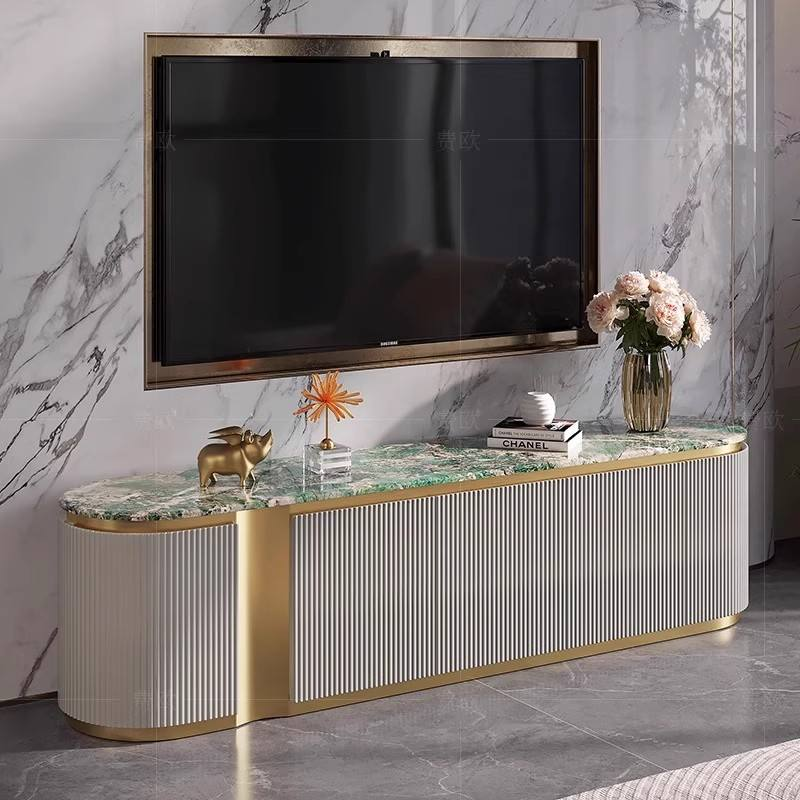 Modern Luxury Marble Top Stainless Steel Frame Gold Tv Stand and Coffee Table Set With Storage Cabinet for Living Room Furniture