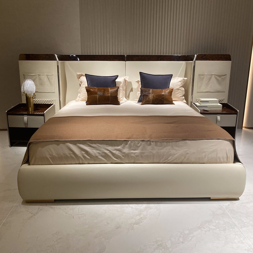 Bedroom with Luxurious and Modern Style. the Bed Is a Large Wooden Board Bed, Custom-made in a High-end Nordic Style.