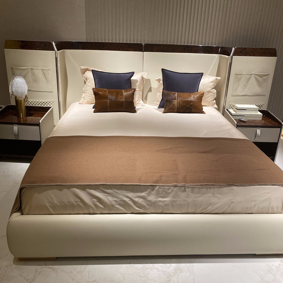 Bedroom with Luxurious and Modern Style. the Bed Is a Large Wooden Board Bed, Custom-made in a High-end Nordic Style.