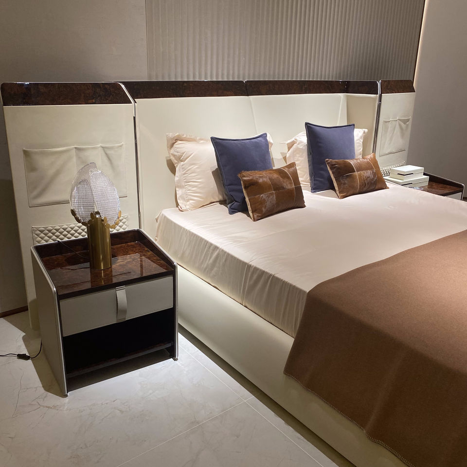 Bedroom with Luxurious and Modern Style. the Bed Is a Large Wooden Board Bed, Custom-made in a High-end Nordic Style.