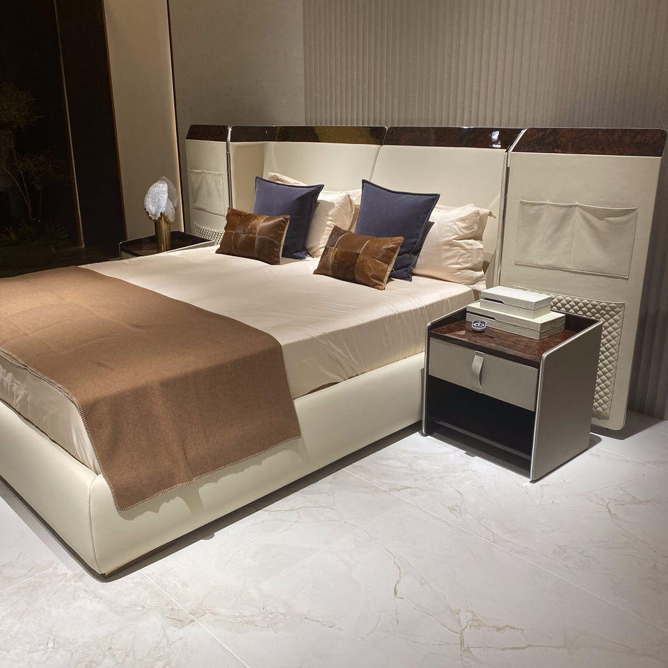 Bedroom with Luxurious and Modern Style. the Bed Is a Large Wooden Board Bed, Custom-made in a High-end Nordic Style.