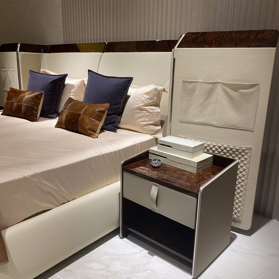 Bedroom with Luxurious and Modern Style. the Bed Is a Large Wooden Board Bed, Custom-made in a High-end Nordic Style.