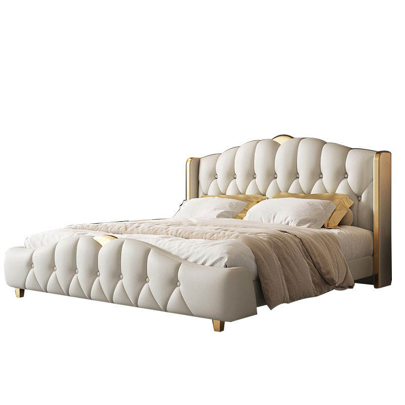 Luxury Bedroom Set Soft Button Bed Side Table Fabric Metal Carton Upholstered Leather for Bedroom Furniture Queen King Size