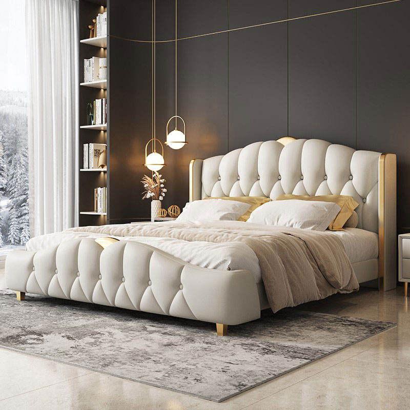 Luxury Bedroom Set Soft Button Bed Side Table Fabric Metal Carton Upholstered Leather for Bedroom Furniture Queen King Size