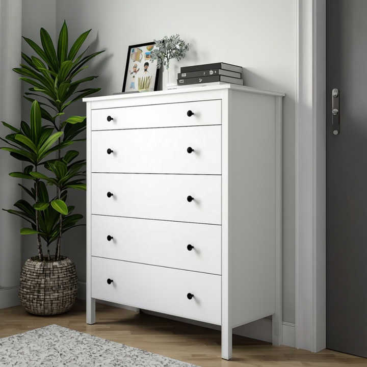 Modern 51.5\" H Tall Dresser 6 Drawers White Black Metal Sliding Rail Wooden Chest Drawers for Bedroom Living Room Colorful