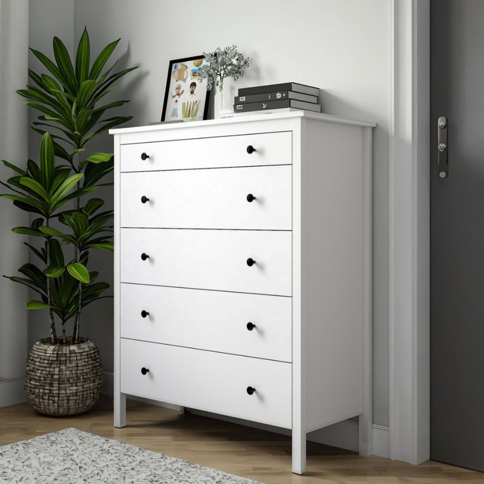 Modern 51.5\" H Tall Dresser 6 Drawers White Black Metal Sliding Rail Wooden Chest Drawers for Bedroom Living Room Colorful