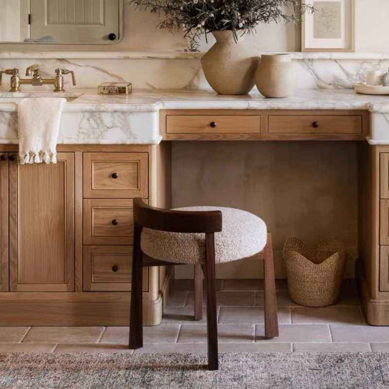 French Modern Fabric Dressing Stool with Lamb Wool Soft Bag for Hotel Use Eco-friendly Living Room Leisure Chair