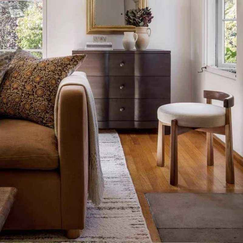 French Modern Fabric Dressing Stool with Lamb Wool Soft Bag for Hotel Use Eco-friendly Living Room Leisure Chair