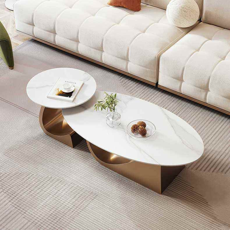 New Nordic Light Luxury Minimalist Rock Slab Oval Modern Durable Easy-to-Clean Coffee Table for Living Room Home