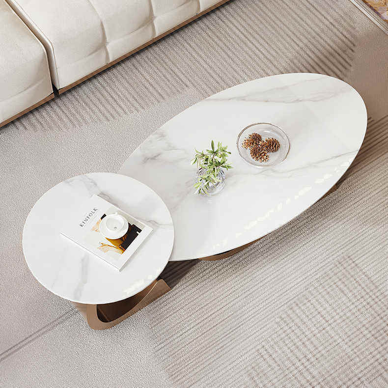 New Nordic Light Luxury Minimalist Rock Slab Oval Modern Durable Easy-to-Clean Coffee Table for Living Room Home