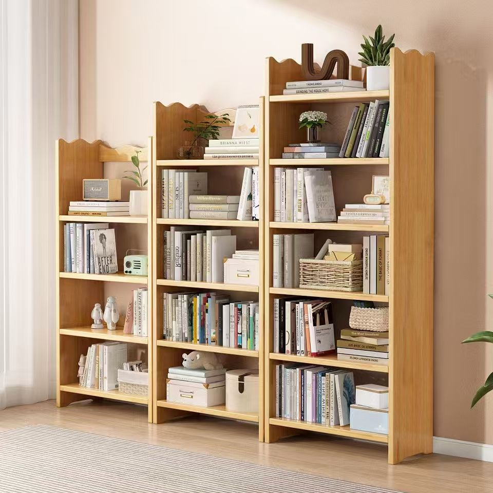 Multi-Level Wooden Bookcase Simple Display Bookshelf for Living Room Comic Style Home Furniture Storage Cabinets