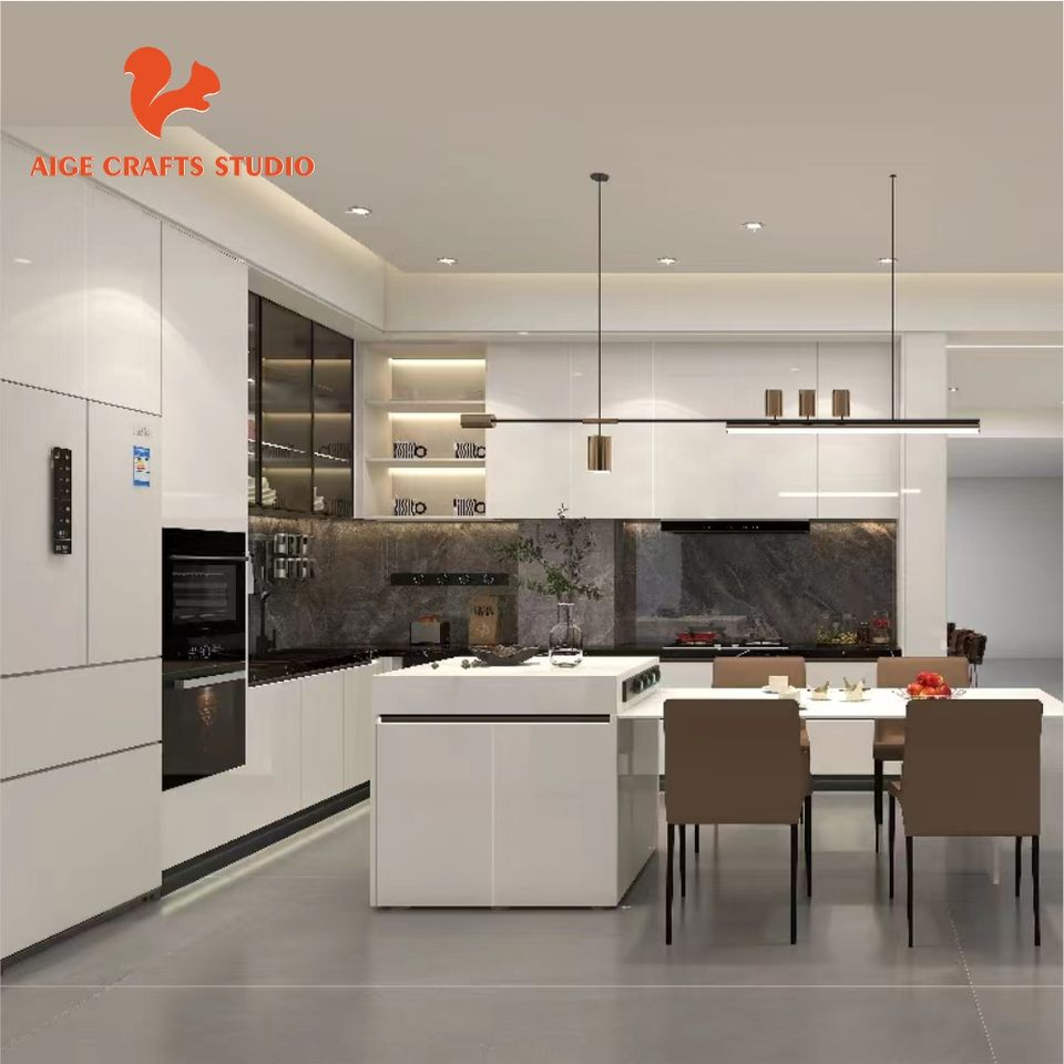 Modern Italian Cucina Complete Plywood Pantry Cupboard 3D Kitchen Cabinets with Pvc Door