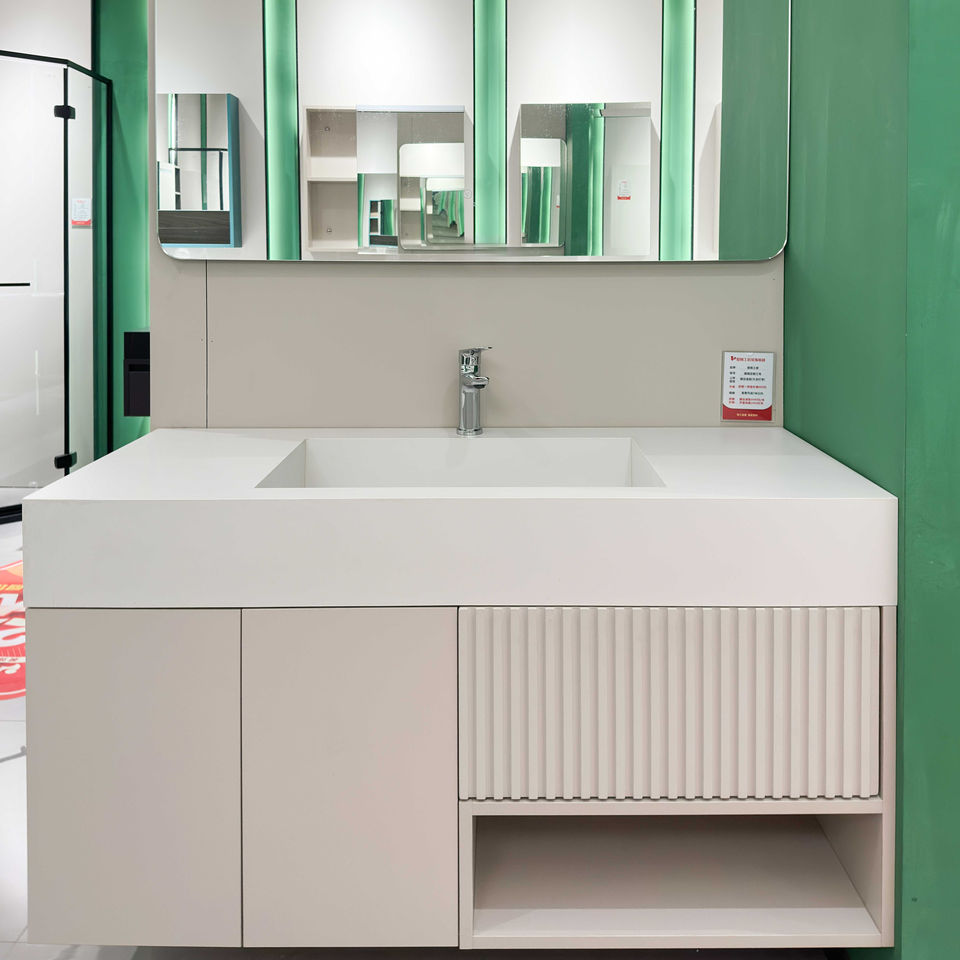 Economic Wall Hung Melamine Bathroom Vanities Set Modern Waterproof Bathroom Cabinet Furniture