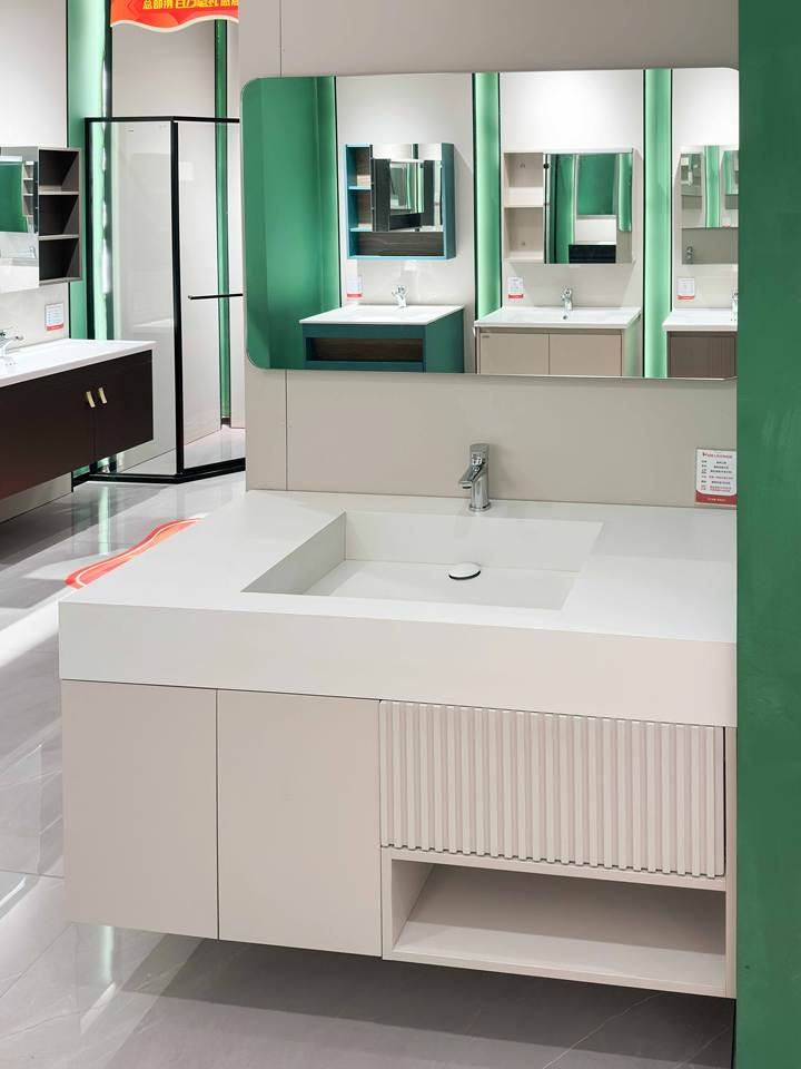 Economic Wall Hung Melamine Bathroom Vanities Set Modern Waterproof Bathroom Cabinet Furniture