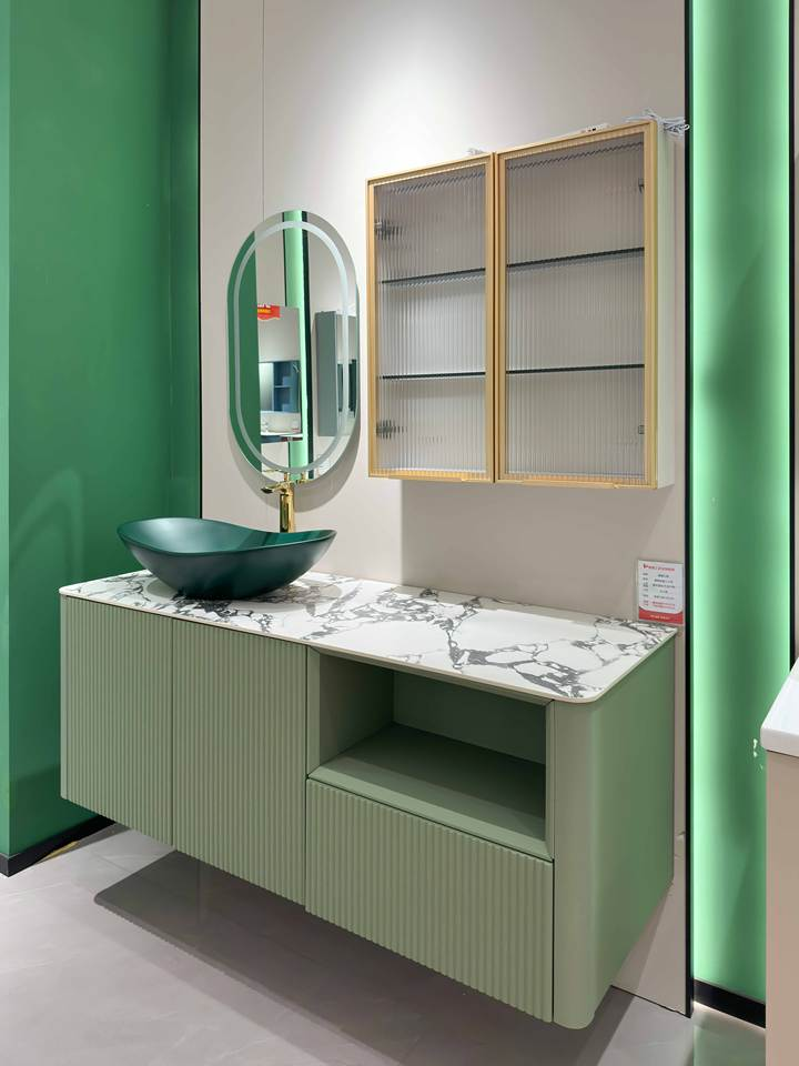 Economic Wall Hung Melamine Bathroom Vanities Set Modern Waterproof Bathroom Cabinet Furniture