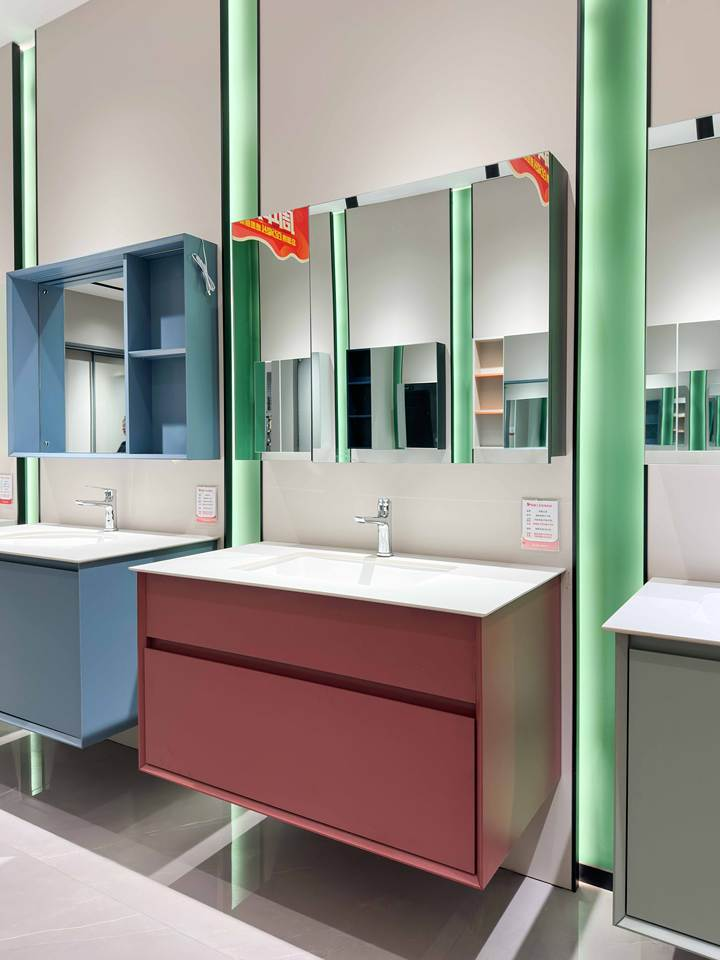 Economic Wall Hung Melamine Bathroom Vanities Set Modern Waterproof Bathroom Cabinet Furniture