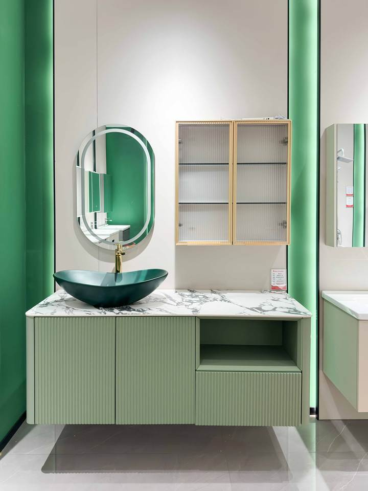 Economic Wall Hung Melamine Bathroom Vanities Set Modern Waterproof Bathroom Cabinet Furniture