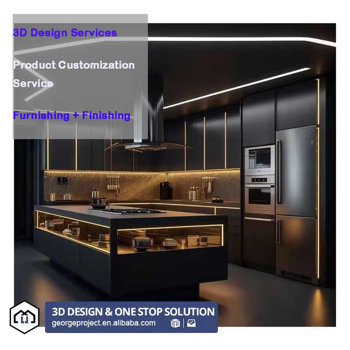 Israel Villa Project High Glossy Sintered Island Table With Faucet Sink Design Furniture Set Storage Kitchen Cabinets