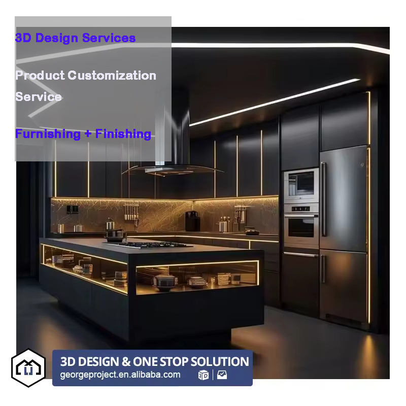 Israel Villa Project High Glossy Sintered Island Table With Faucet Sink Design Furniture Set Storage Kitchen Cabinets