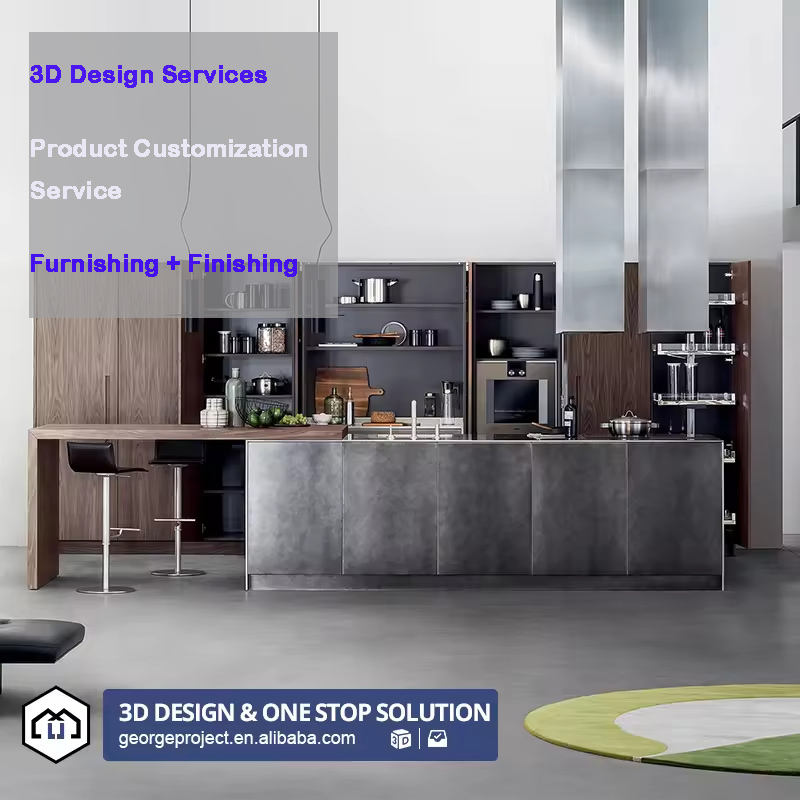 American Hotel Project Wood Manufacture Modern Custom Smart Cupboard Island Table Home Furniture Modular Kitchens Cabinets Set