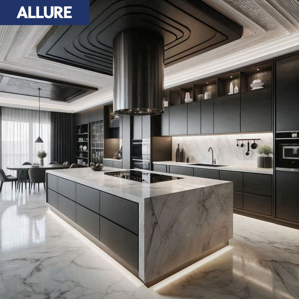 Allure Small Smart Custom Melamine Cocina Islands Complete Sets Accessories White Modern Cabinet Kitchen Design Furniture