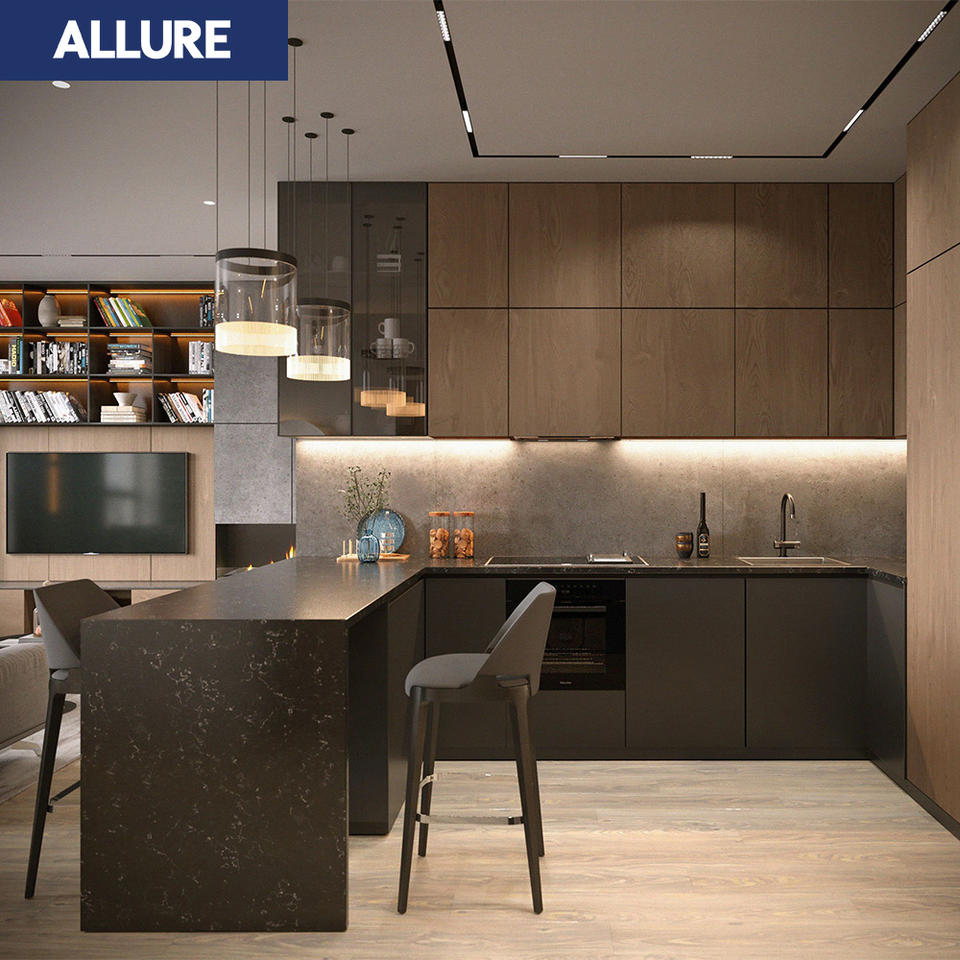 Allure Latest Pack Innovations 1 Set Rubber Custom Design Modular Modern Solid Wood Kitchen Cabinets Island