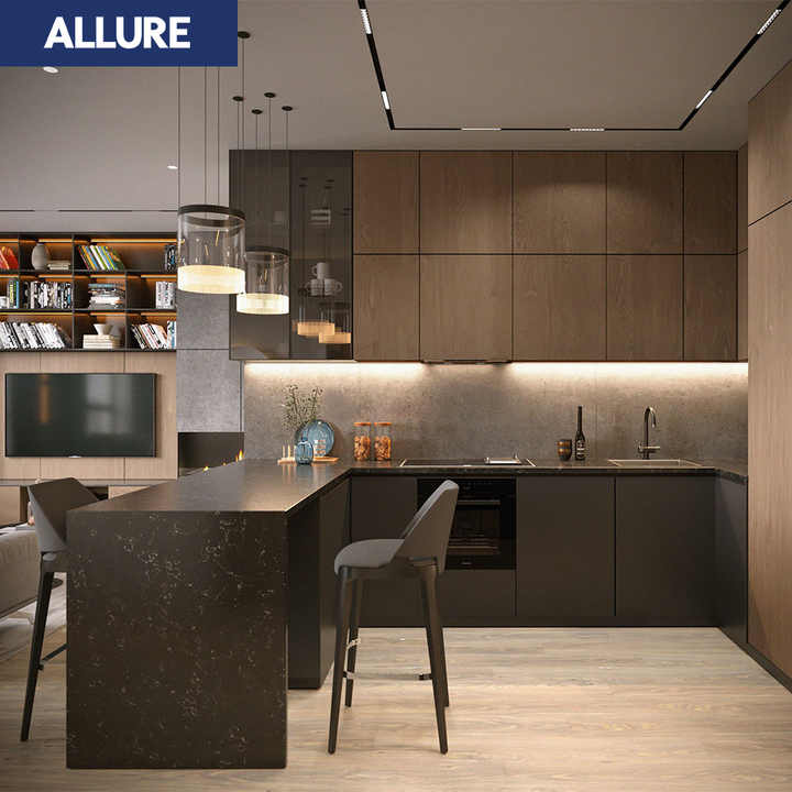 Allure Latest Pack Innovations 1 Set Rubber Custom Design Modular Modern Solid Wood Kitchen Cabinets Island
