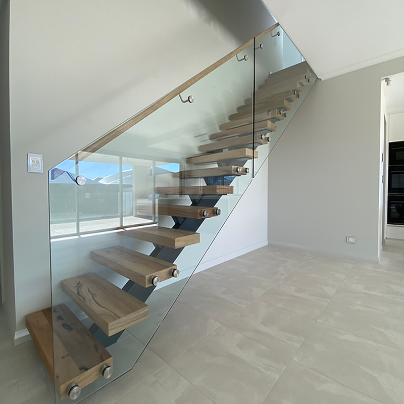 CBMmart Luxury Villa Custom Design Walnut Glass Designer Motion Sense LED Contemporary Residential Stair