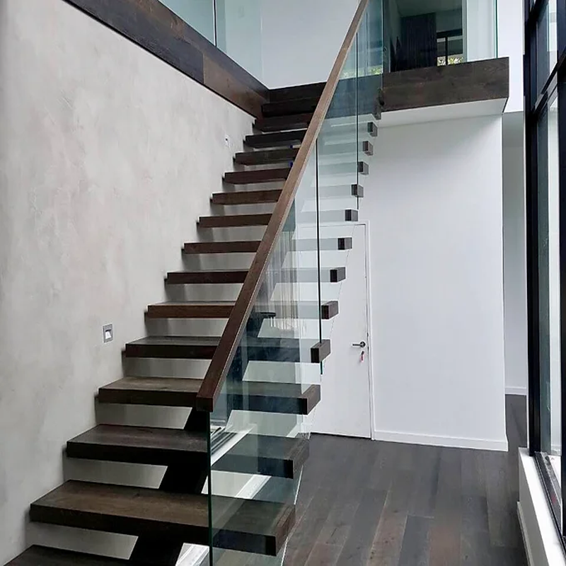 CBMmart Rustic Farmhouse Style Metal Stringer Black Walnut Wood Residential Apartments Stair