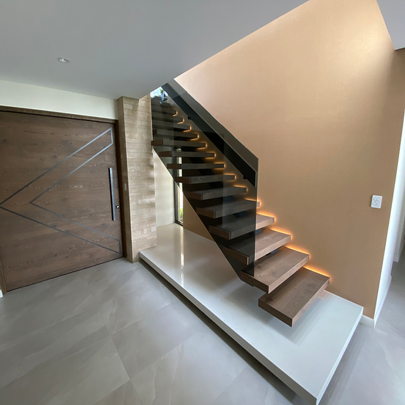 CBMmart Rustic Farmhouse Style Metal Stringer Black Walnut Wood Residential Apartments Stair