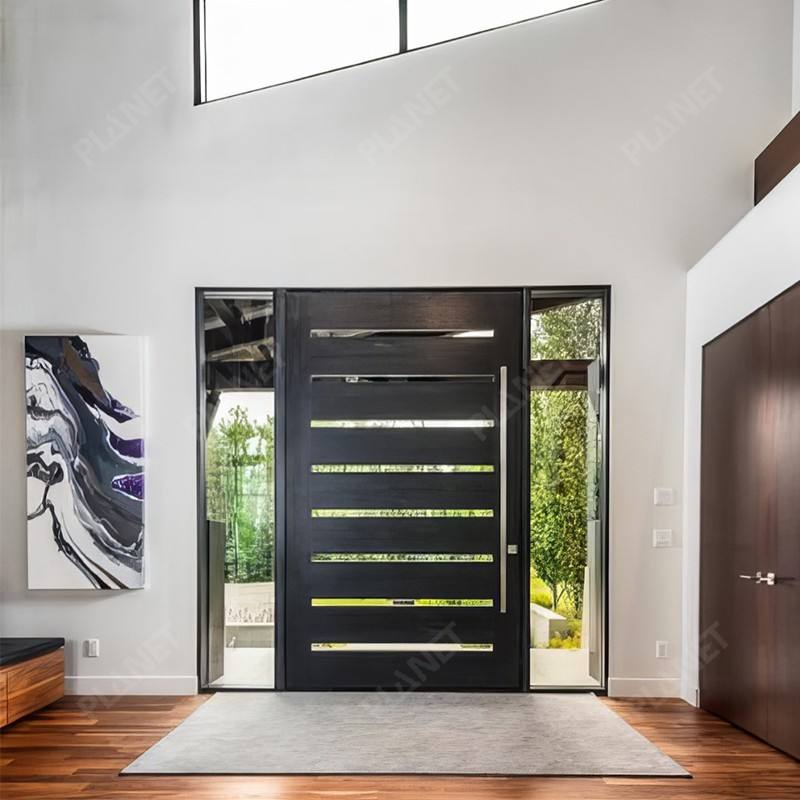 Contemporary Internal Solid Wooden Pivot Doors with Glass Flush Glazed Room Dividing Doors 20ft Entrance Gates