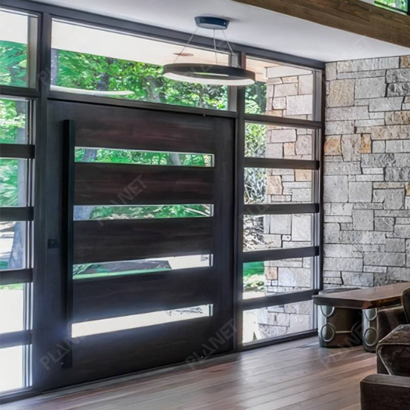 Contemporary Internal Solid Wooden Pivot Doors with Glass Flush Glazed Room Dividing Doors 20ft Entrance Gates