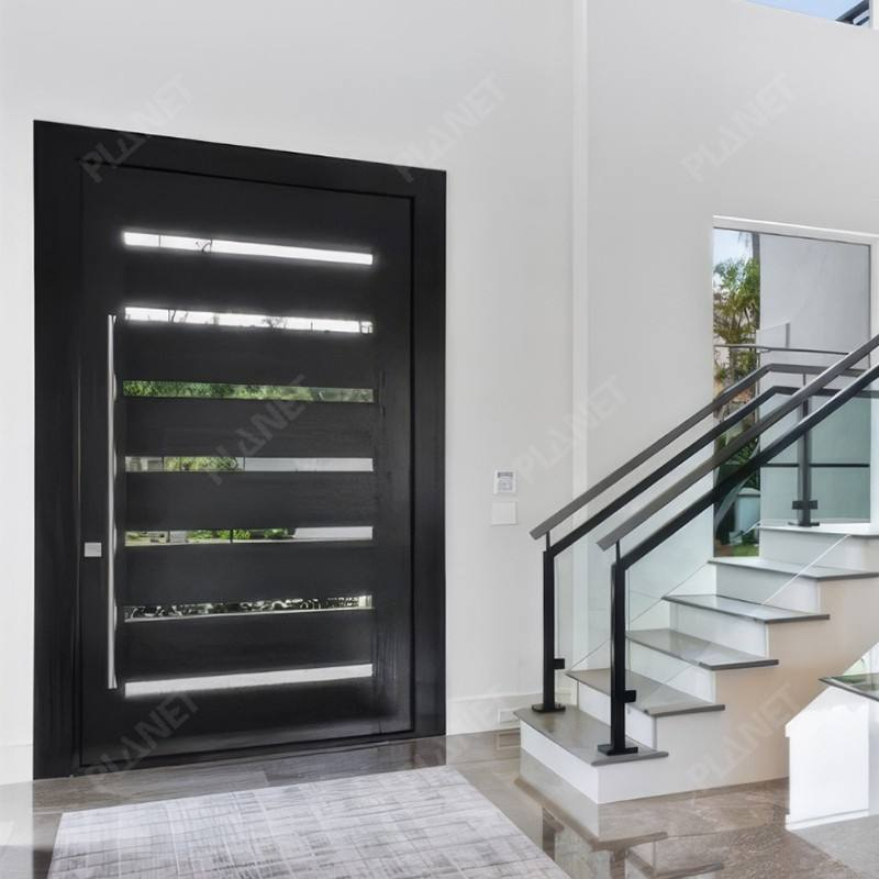 Contemporary Internal Solid Wooden Pivot Doors with Glass Flush Glazed Room Dividing Doors 20ft Entrance Gates