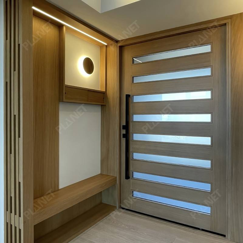 Modern Style Solid Teak Wooden Patio Pivot Doors with Tempered Glass Fire Prevention for Bedrooms Bathrooms Finished Surface