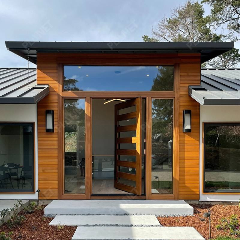 Modern Style Solid Teak Wooden Patio Pivot Doors with Tempered Glass Fire Prevention for Bedrooms Bathrooms Finished Surface