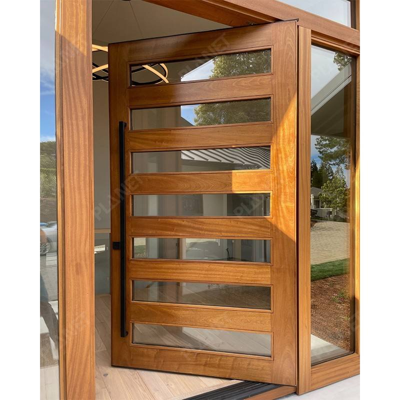 Modern Style Solid Teak Wooden Patio Pivot Doors with Tempered Glass Fire Prevention for Bedrooms Bathrooms Finished Surface