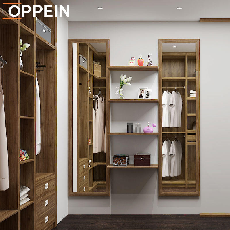 OPPEIN Modern Design Cheap Price Bedroom Household Wooden Wood Grain Walk-in Closet Wardrobe With Lock and Key