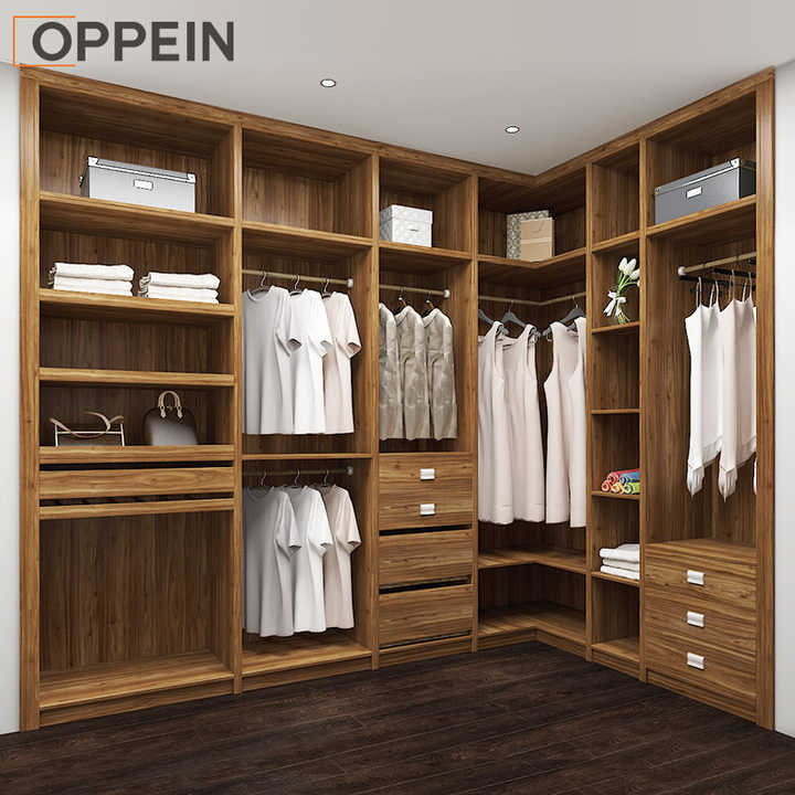 OPPEIN Modern Design Cheap Price Bedroom Household Wooden Wood Grain Walk-in Closet Wardrobe With Lock and Key