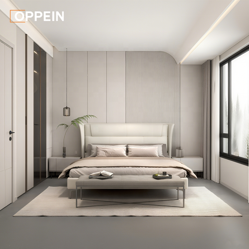 OPPEIN Modern White French Style Full Bedroom Furniture Set with Queen Size Bed for Girls