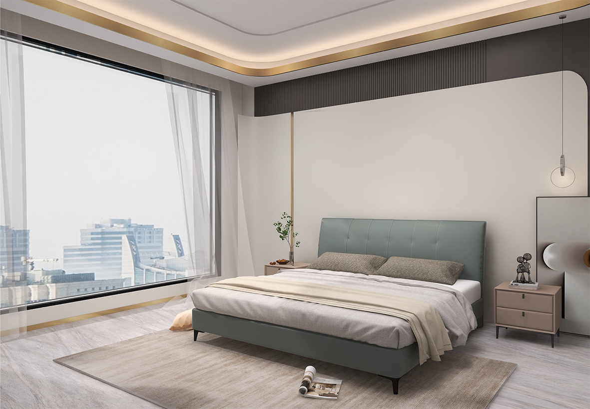 Teal Faux Leather Headboard Double Bed R056