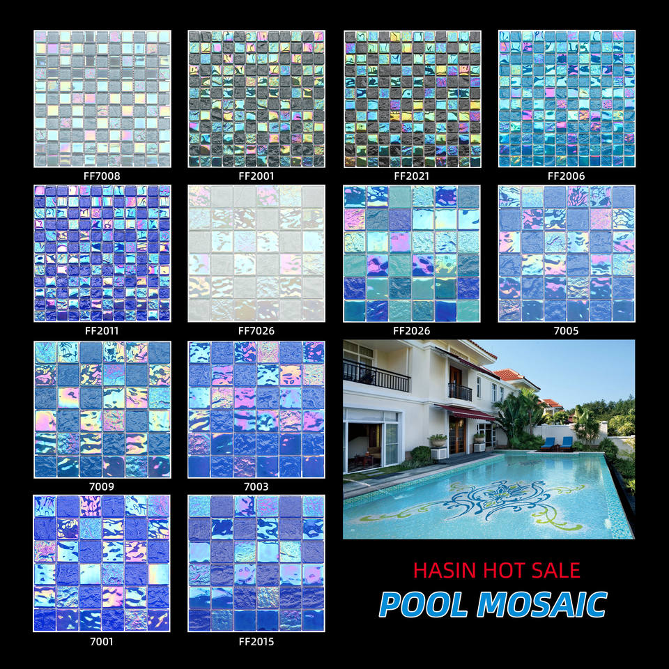 Foshan Colourful 300x300mm Blue Glass Outdoor Swimming Pool Mosaic Tile Modern Parquet Design Graphic Solution Capable