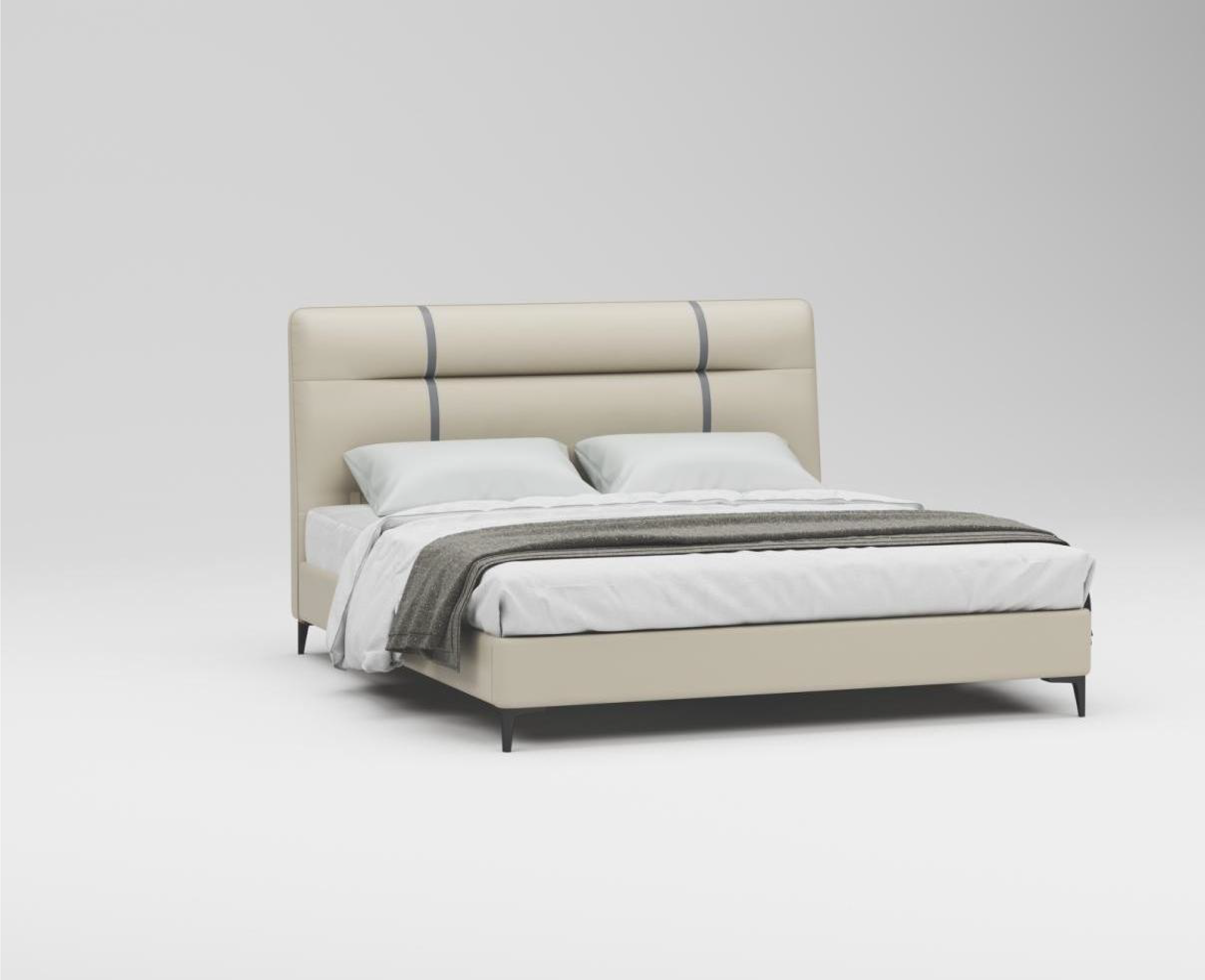 Cream Faux Leather Headboard with Black Strips Double Bed R057