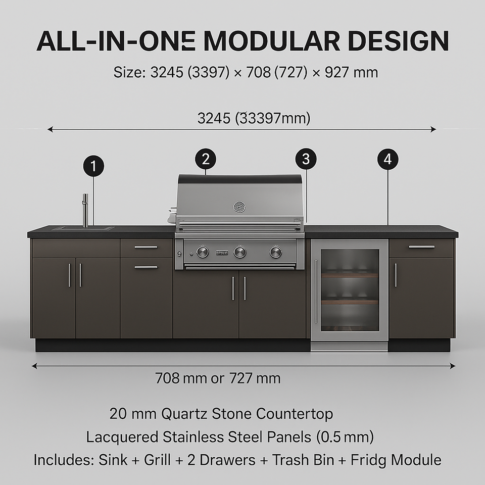 Freestanding Sink Cabinet Kitchen Cabinet Pull Out Waste Bin Kitchen Cabinet for Outdoor Barbecue & Cooking in De Kitchen Set