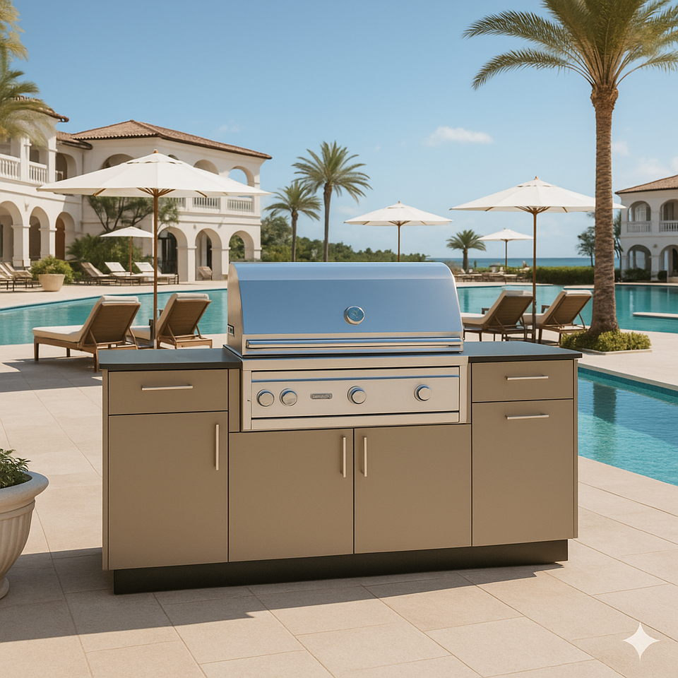 Customizable Kitchen Cabinet Outdoor Kitchen Cabinets Steel Kitchen Bbq Grill Cabinet With Drawers & Trash Bin Accessory