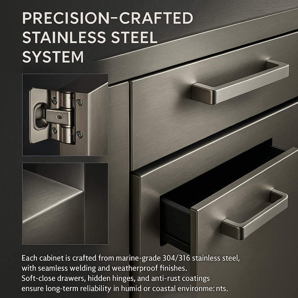 Customizable Kitchen Cabinet Outdoor Kitchen Cabinets Steel Kitchen Bbq Grill Cabinet With Drawers & Trash Bin Accessory