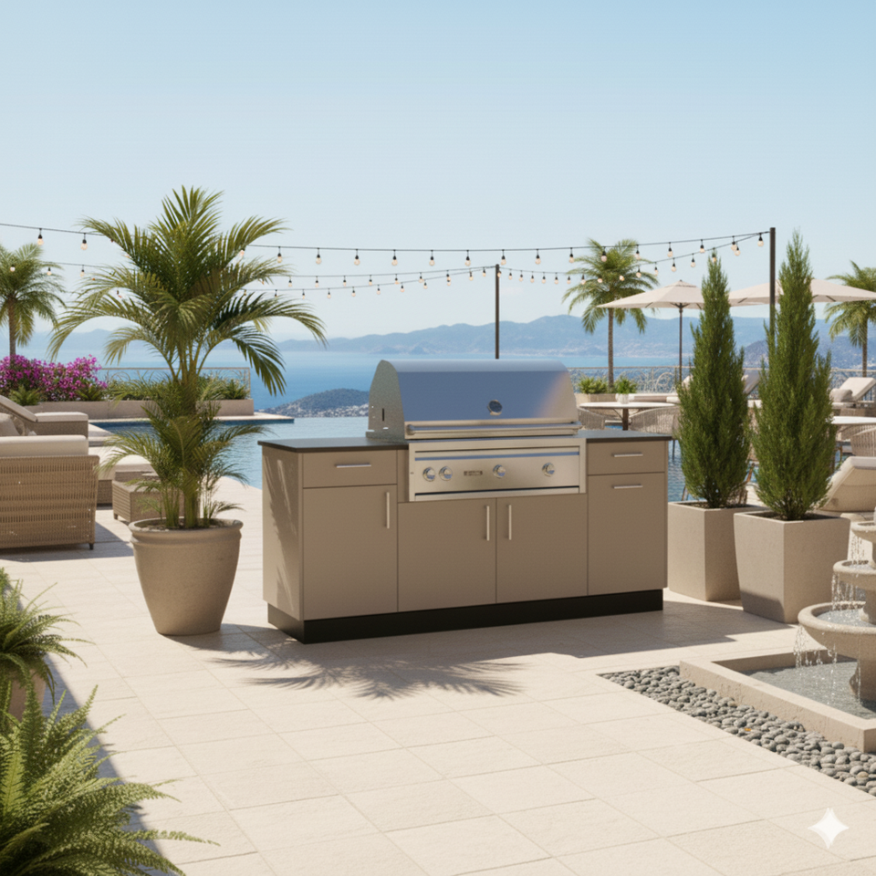 Customizable Kitchen Cabinet Outdoor Kitchen Cabinets Steel Kitchen Bbq Grill Cabinet With Drawers & Trash Bin Accessory