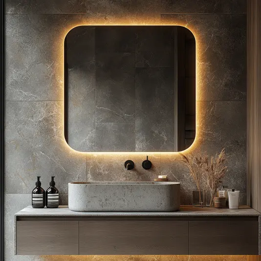 LED Rectangle Bathroom Vanity Mirror Anti-Fog Dimmable Backlit Front-Lit Modern Illuminated Wall Design for Hotels