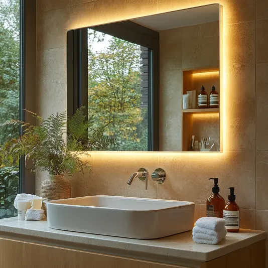 LED Rectangle Bathroom Vanity Mirror Anti-Fog Dimmable Backlit Front-Lit Modern Illuminated Wall Design for Hotels