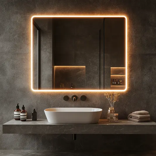 LED Rectangle Bathroom Vanity Mirror Anti-Fog Dimmable Backlit Front-Lit Modern Illuminated Wall Design for Hotels
